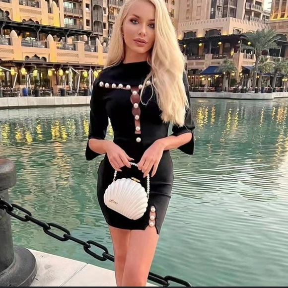 Pearl Black cutout Bodycon Skirt Top Matching Set Women’s Size Small Like New - Picture 2 of 16